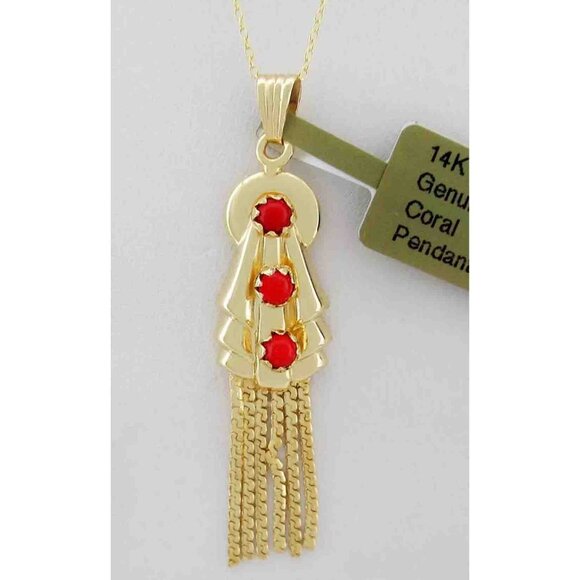 Genuine Coral Pendant 14k Yellow Gold
